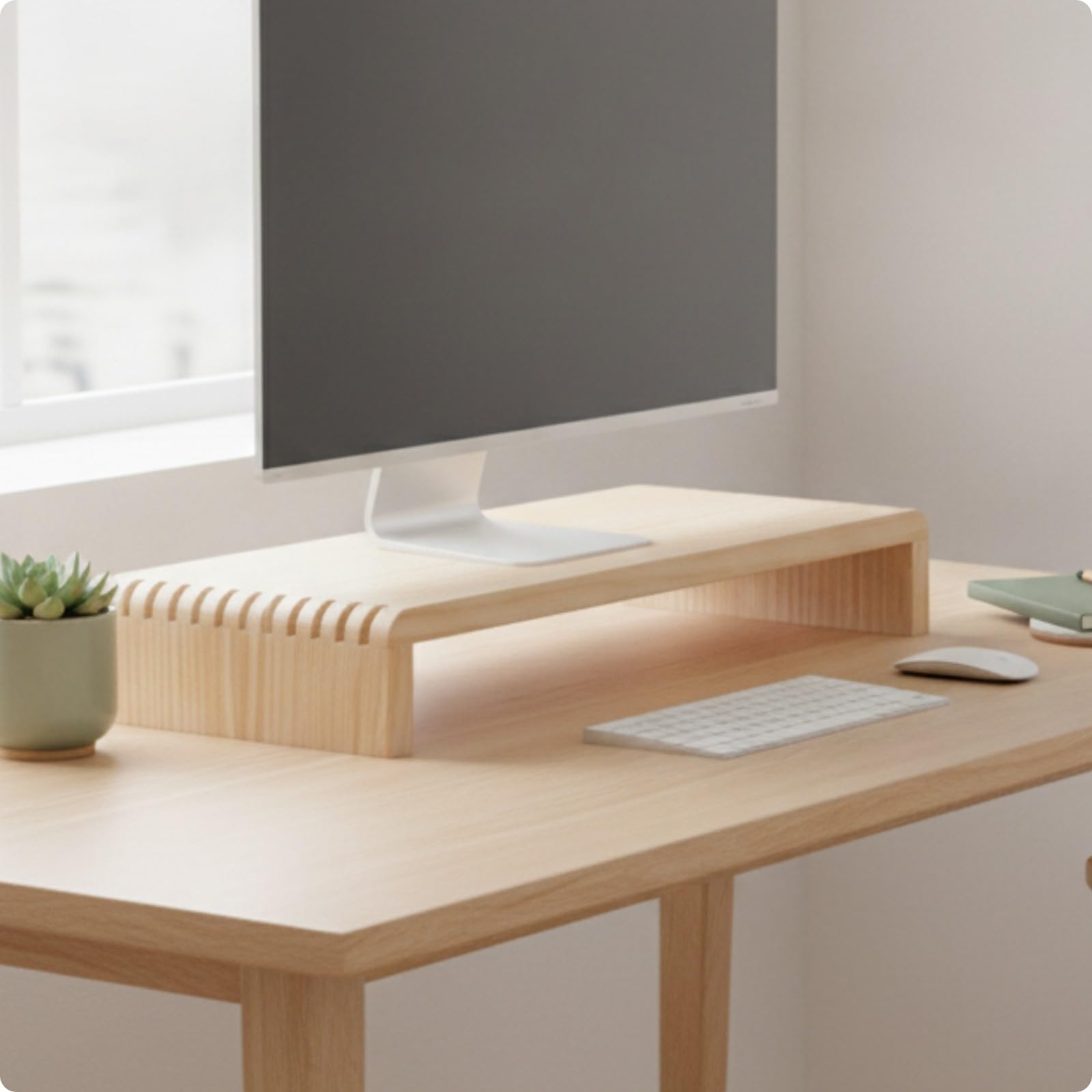 Support D'ordinateur en Bois Simple à Entrenir à Ntoyer Rehaueur D'écran Résistant à Rayures Meuble pr Profeionnels, Étudian, Bois, 60CM