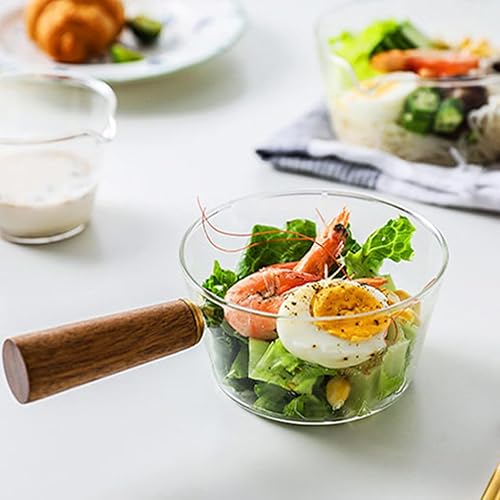 Miniatura 7 de OSALADI Olla de vidrio transparente de 13.5fl oz, cacerola de vidrio para calentar la leche, olla antiadherente con mango de madera, calentador de