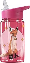 AWAVE Die Schule der Magischen Tiere Kinder Trinkflasche mit Strohhalm 400 ml Transparent rPET Wasserflasche Auslaufsicher BPA-frei Nachhaltig Schule Kindergarten Sport, Beerenrot Fuchs Rabbat