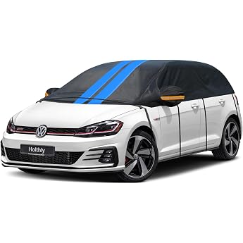 Half Cover for Car Winter Half Garage Top Waterproof Breathable Car Cover Tarpaulin Half Cover for Snow Rain Dust Protection Folding Garage for Hatchback up to 450 cm