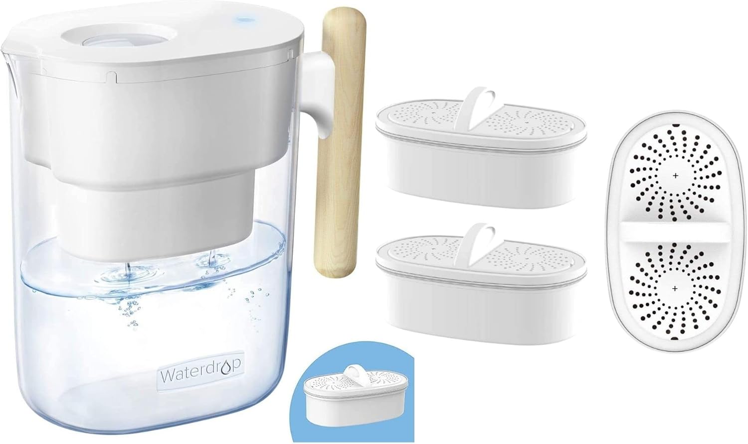 Waterdrop 200-Gallon Long-Life Chubby 10-Cup Water Filter Pitcher & Waterdrop WD-PF-01A Plus Replacement Filters