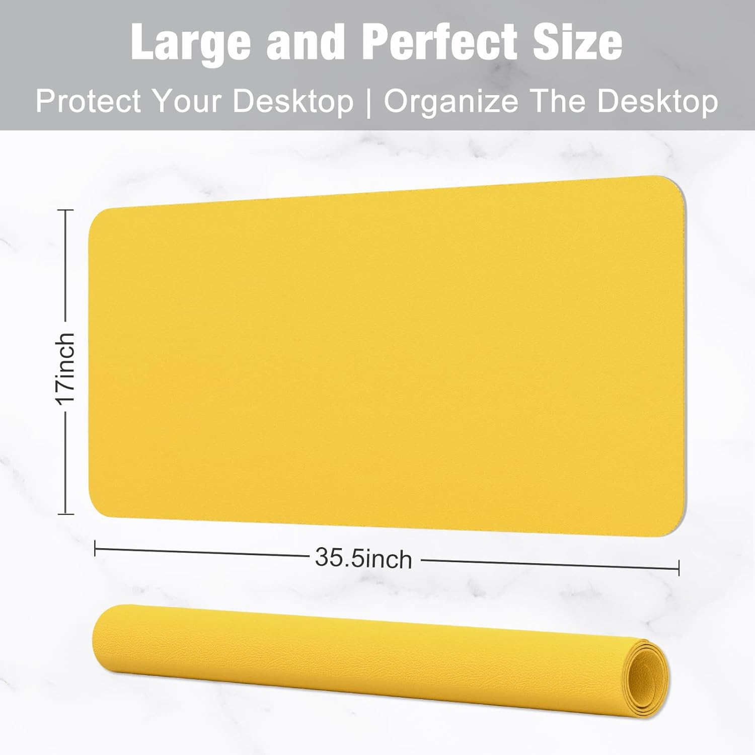 Hsurbtra Desk Pad, 35.5" x 17" PU Leather Desk Mat, XXL Extended Mouse Pad, Waterproof Desktop Blotter Protector, Non-Slip Ultra Thin Large Laptop Keyboard Writing Mat for Office Home, Yellow - 3