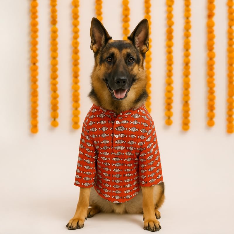 Image of Thunder Tails Soft Cotton Dog Kurta for Small Dogs & Puppies | Comfortable Stylish Outfit for Shitzu, & French Bulldog | Pet Apparel for Casual, Party (Red, X-Large)