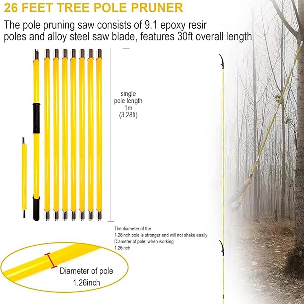 Pertiga Telescopica Podar,Sierra Podar,Pertiga Podar,Altura regulable de 8 m,1 sierra para 2 usos,con maletín de transporte y dos hojas de sierra para reparar fácil y cómodamente las ramas altas