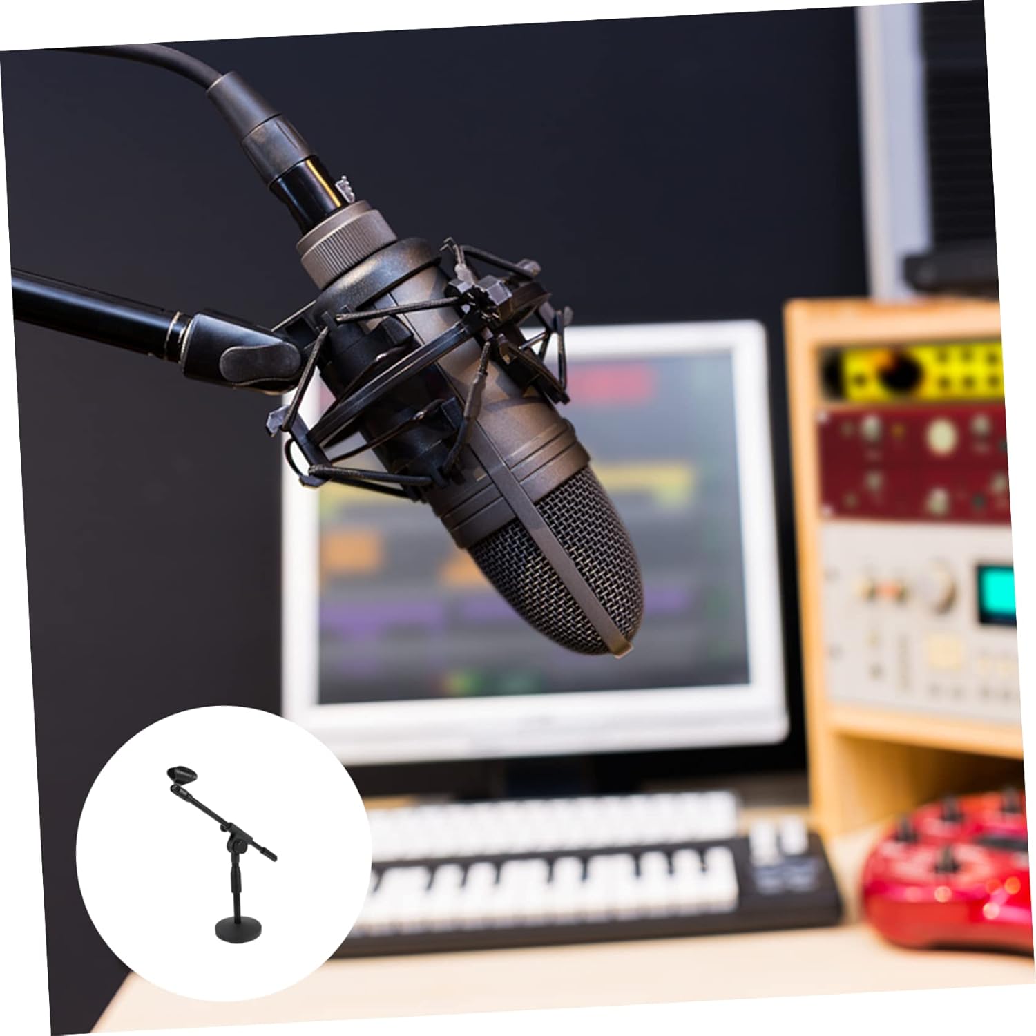 Adjustable Desktop Mic Rack with Weighted Base Short Boom Arm Microphone Stand for Conference Live Streaming and Voice Chat Vibration Mic Holder Compatible with Microphones