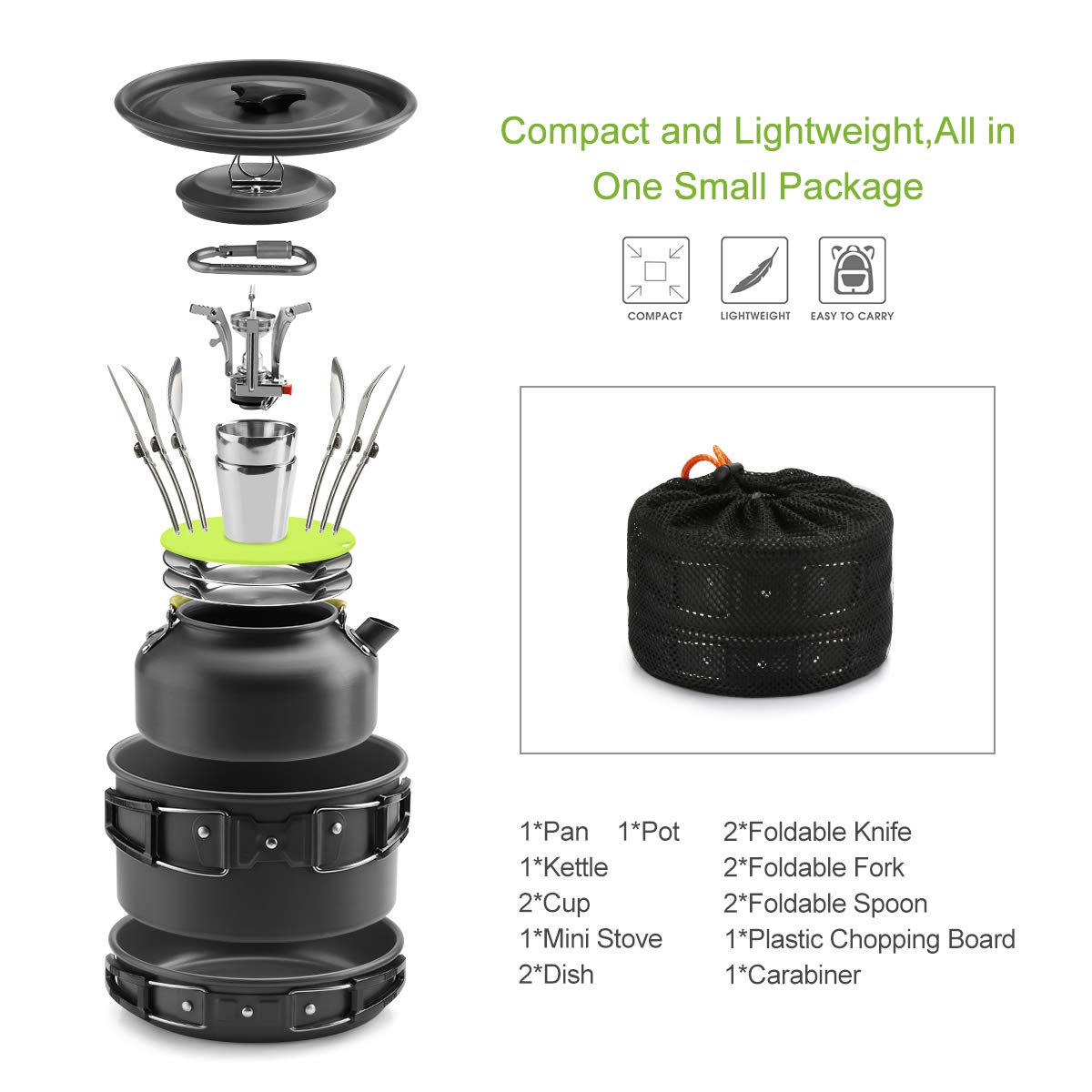 Kit de casserole de camping avec mini réchaud à gaz, ultraléger en