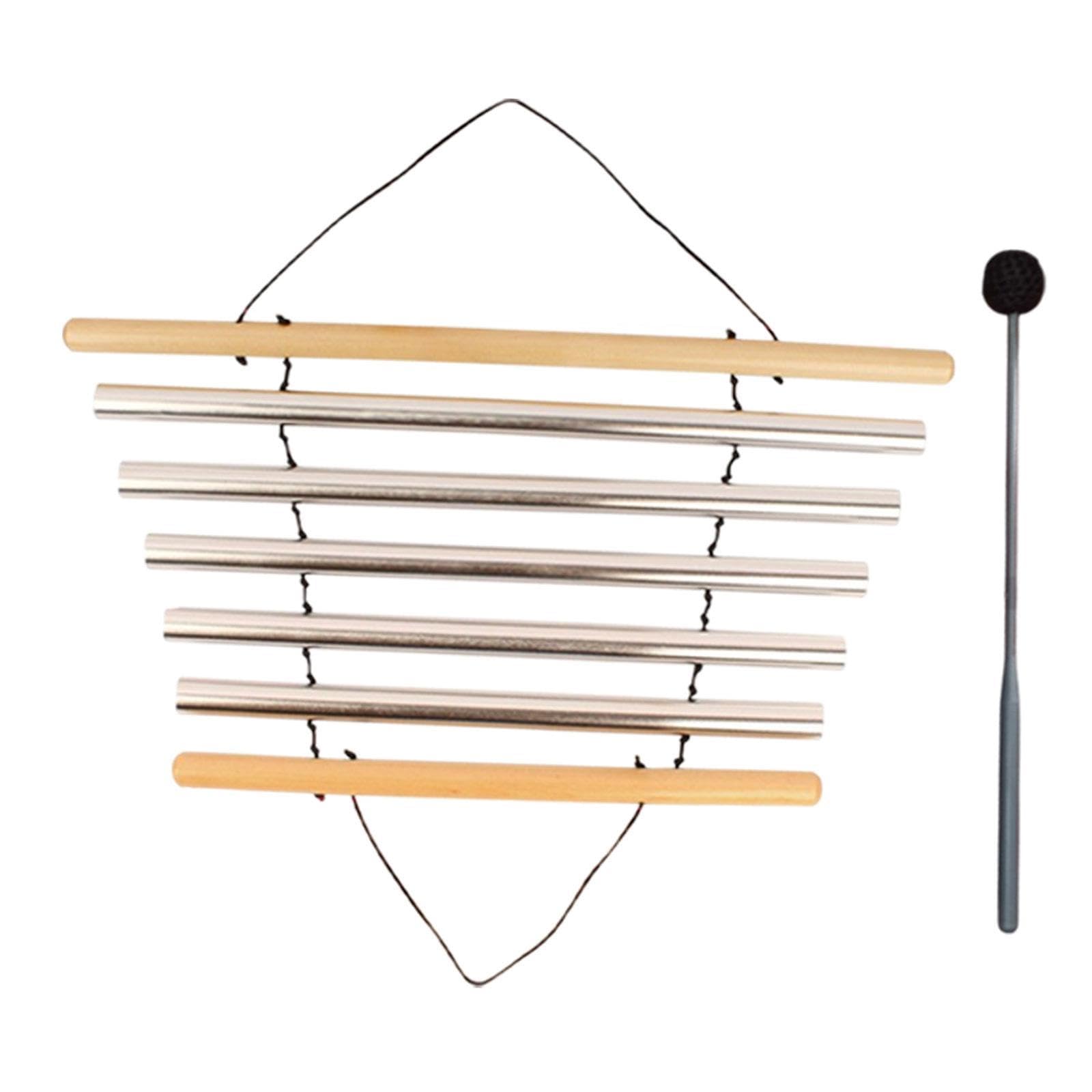 Campana de Meditación Instrumento de Percusión Varilla Tubular Portátil con Mallete Material Madera Aluminio para Meditación y Ambientes, 5 Tonos