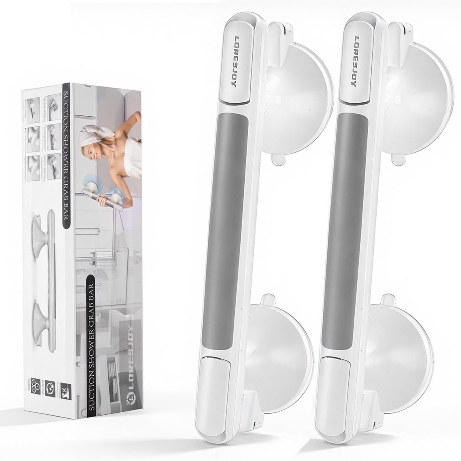 Confezione da 2 maniglioni per doccia, con ventosa, per bagno, maniglie a ventosa da 33 cm, per doccia, per anziani, anziani, disabili, resistenti, senza fori