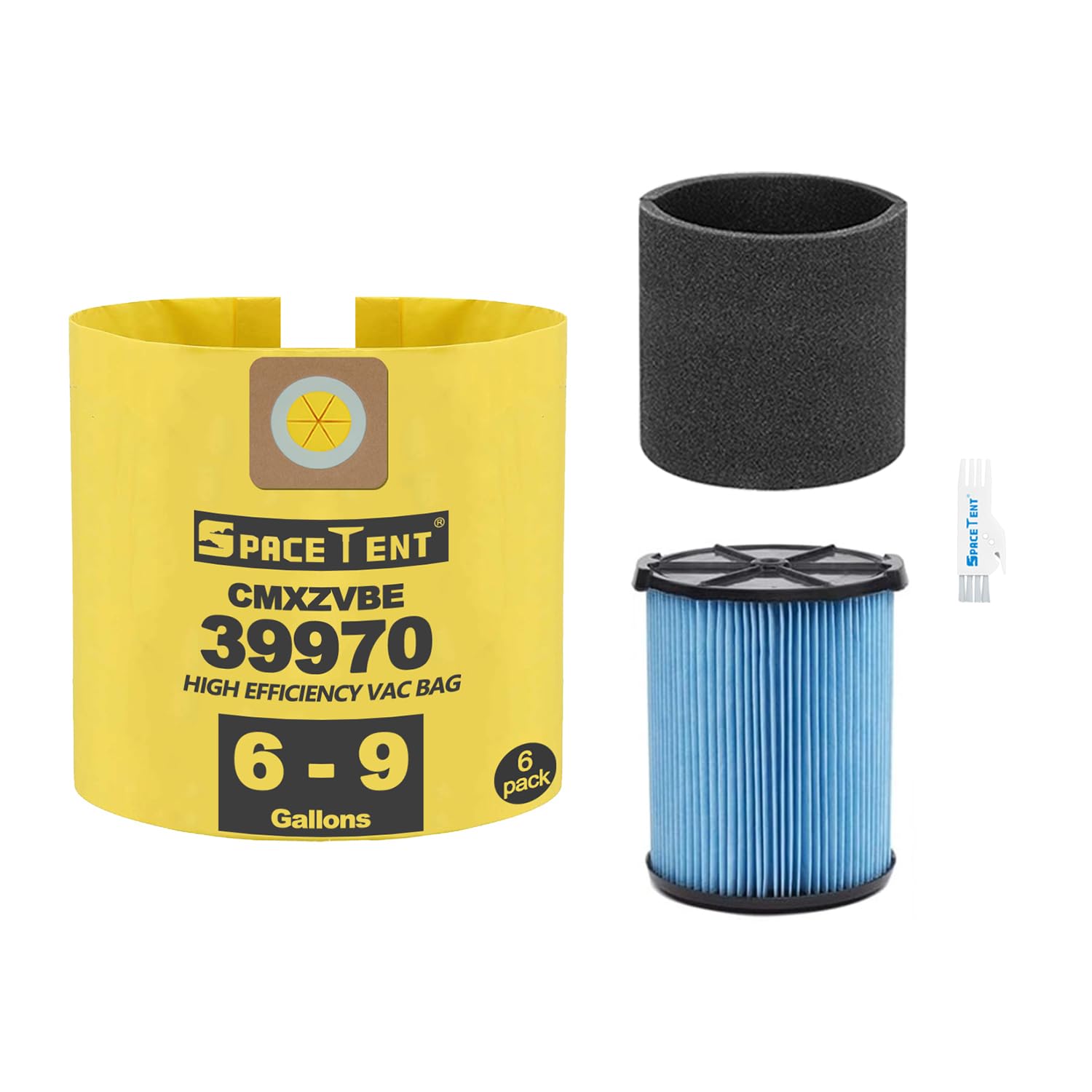 4 Pack CMXZVBE39970 Shop Vac bags for CRAFTSMAN 6 and 9 Gallon Wet/Dry Vacs and 1 pack CMXZVBE38751 Fine Dust Replacement Cartridge Filter for CRAFTSMAN 5 to 20 Gallon Wet/Dry Shop Vacuums.