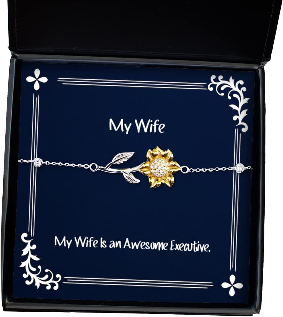 Funny Wife Sunflower Bracelet, My Wife is an Awesome Executive, for, Present from Husband, Jewelry for Wife