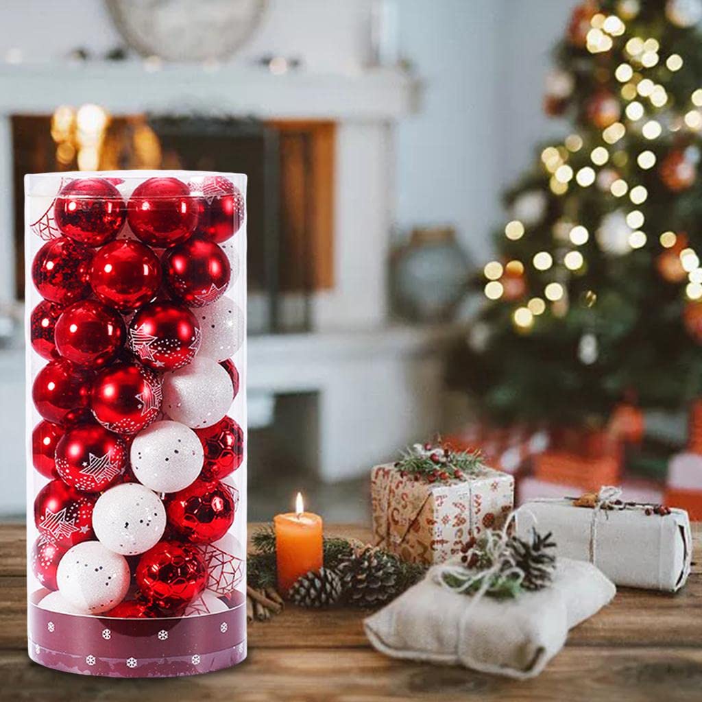 50 bolas de Navidad colgantes pintados bolas árbol de Navidad adornos DIY artesanía (rojo y blanco)