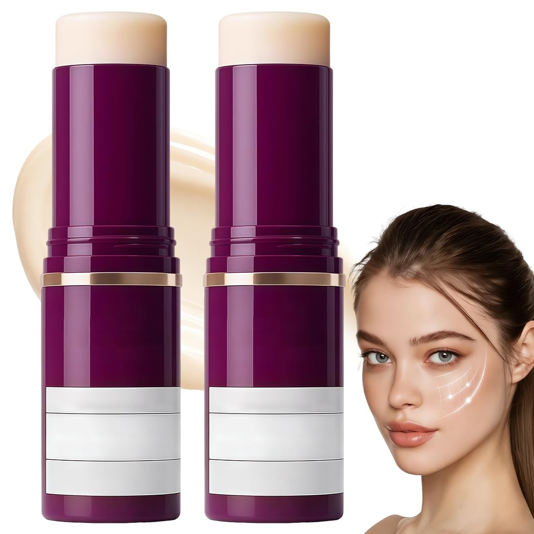 Bálsamo Multifuncional de Calcio y Colágeno en Barra – Pack de 2 – Crema Facial Coreana Rejuvenecedora – Stick Coreano Antiarrugas con Efecto Lifting para Rostro, Ojos, Cuello y Labios