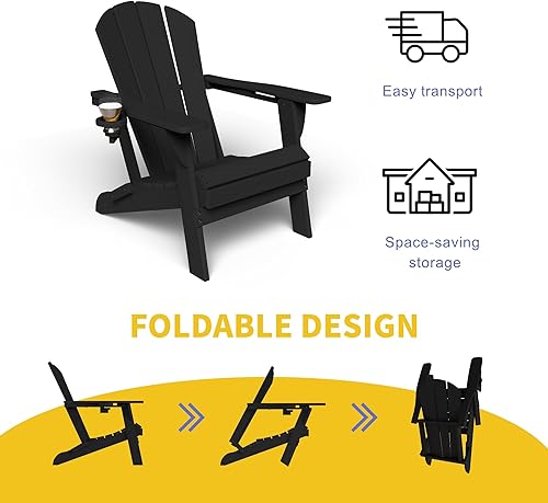 Miniatura 6 de Kingdura Silla Adirondack plegable, silla portátil de polietileno de alta densidad resistente a todo tipo de clima, silla de patio al aire libre de