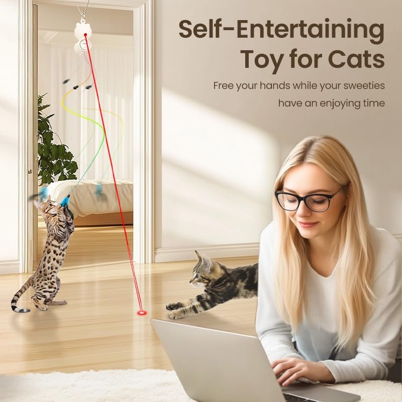 Jouets automatiques for Chats 2 en 1, Jouet Laser for Chats, bâton de Chat à Plumes Suspendu rétractable, Jouet Amusant interactif for Chaton