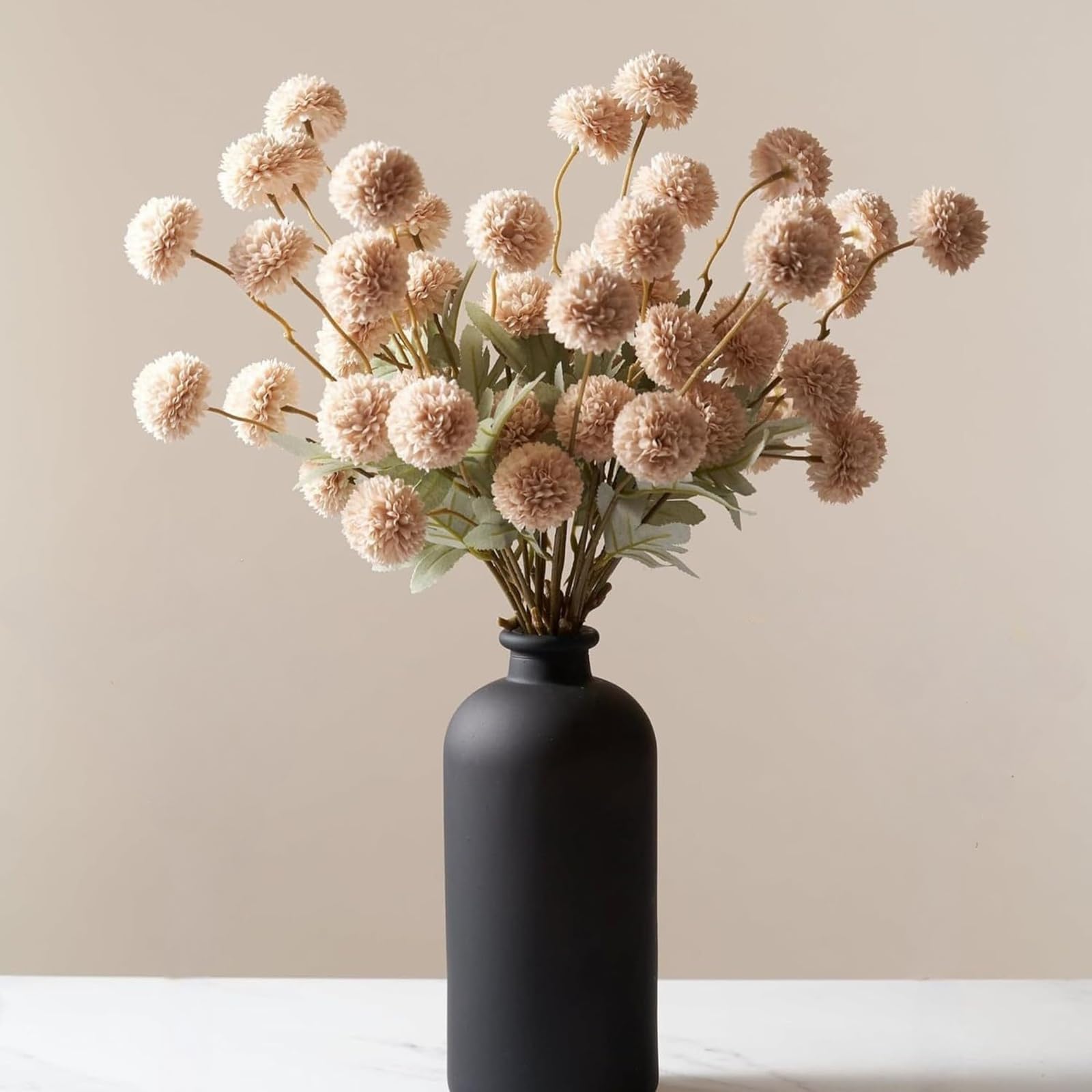 8Pcs Faux Silk Pompon Mum Artificial Flowers, Realistic Fake Mini Chrysanthemums with Stems for DIY Bouquets, Wedding Champagne Arrangements Decorations (Bianco chiaro) image 8