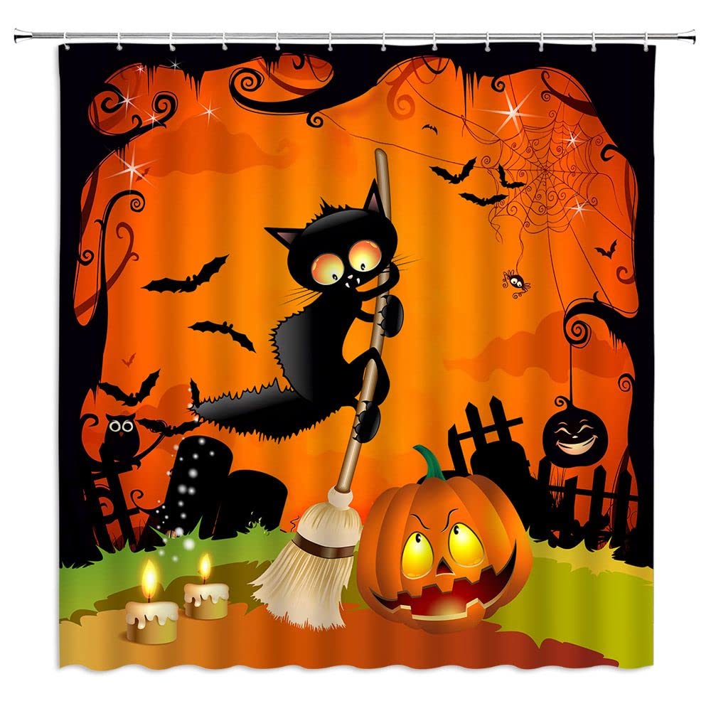 Halloween Curtains YSATNSFT Spooky Halloween Shower Curtain Horror Black Bat Full Moon Scary Night Red Holiday Ambience Fabric Bathroom Decor Set With Hooks,(70" WX70 H Halloween Fabric