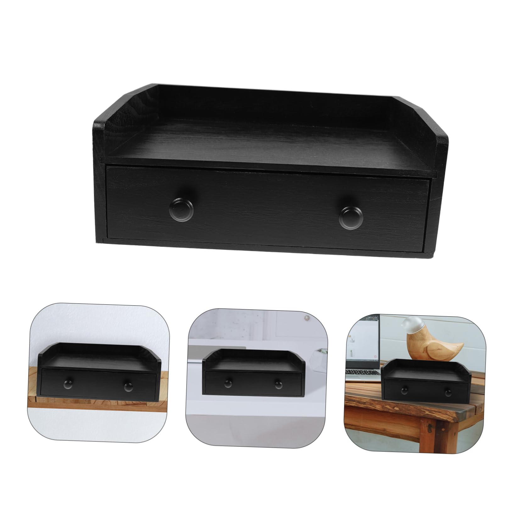 ABOOFAN Cassetto Porta-Tè e Caffè in Legno, Organizer da Tavolo Minimalista Nero, Grande Capacità Scomparti per Bustine e Capsule