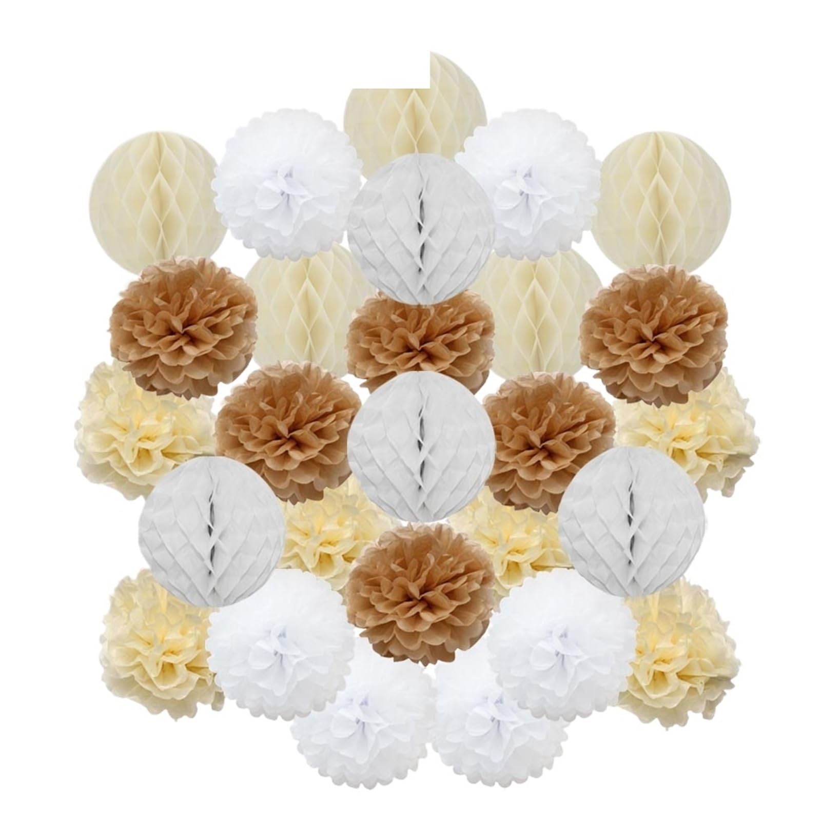 Paper Pom Poms Wedding Ceremony DIY Decoration Hanging Round Ball Honeycomb Paper Pompom for Baptism Birthday Party Favor(Khaki Beige Set,8inch(20cm))