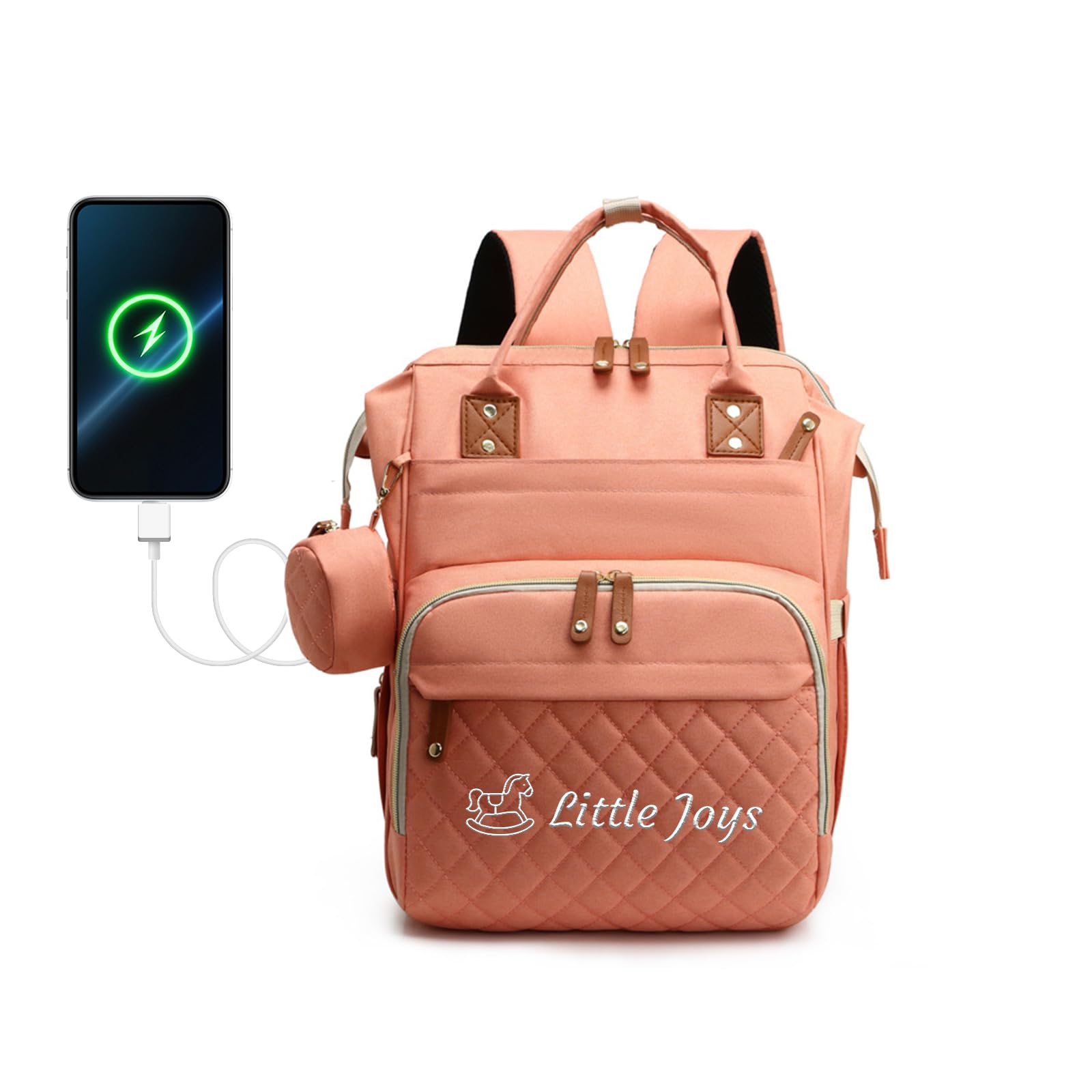 Personalized Changing Bag, Embroidered Baby Changing Bags with Custom Text, Water Resistant Baby Bag, Nappy Changing Backpacks with 17 Pockets, 20L Large Diaper Bag for Mom and Dad (Pink)
