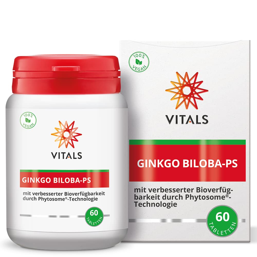 Vitals Ginkgo Biloba PS - 60 Tabletten, vegan. Mit Virtiva und Phytosome für verbesserte Bioverfügbarkeit. Für Konzentration, Gedächtnis und geistige Leistung.