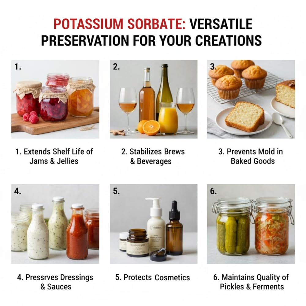 Sorbato de potasio de 1 kg E202 Back Vino, Pastel, Conservante de Alimentos, Tapón de Fermentación, Estabilizador