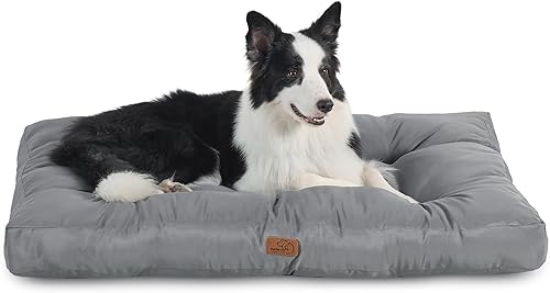 Bedsure Camas para perros de tamaño grande, colchón lavable para mascotas con tela Oxford, cojín de almohada para mascotas para jaula, tapete gris