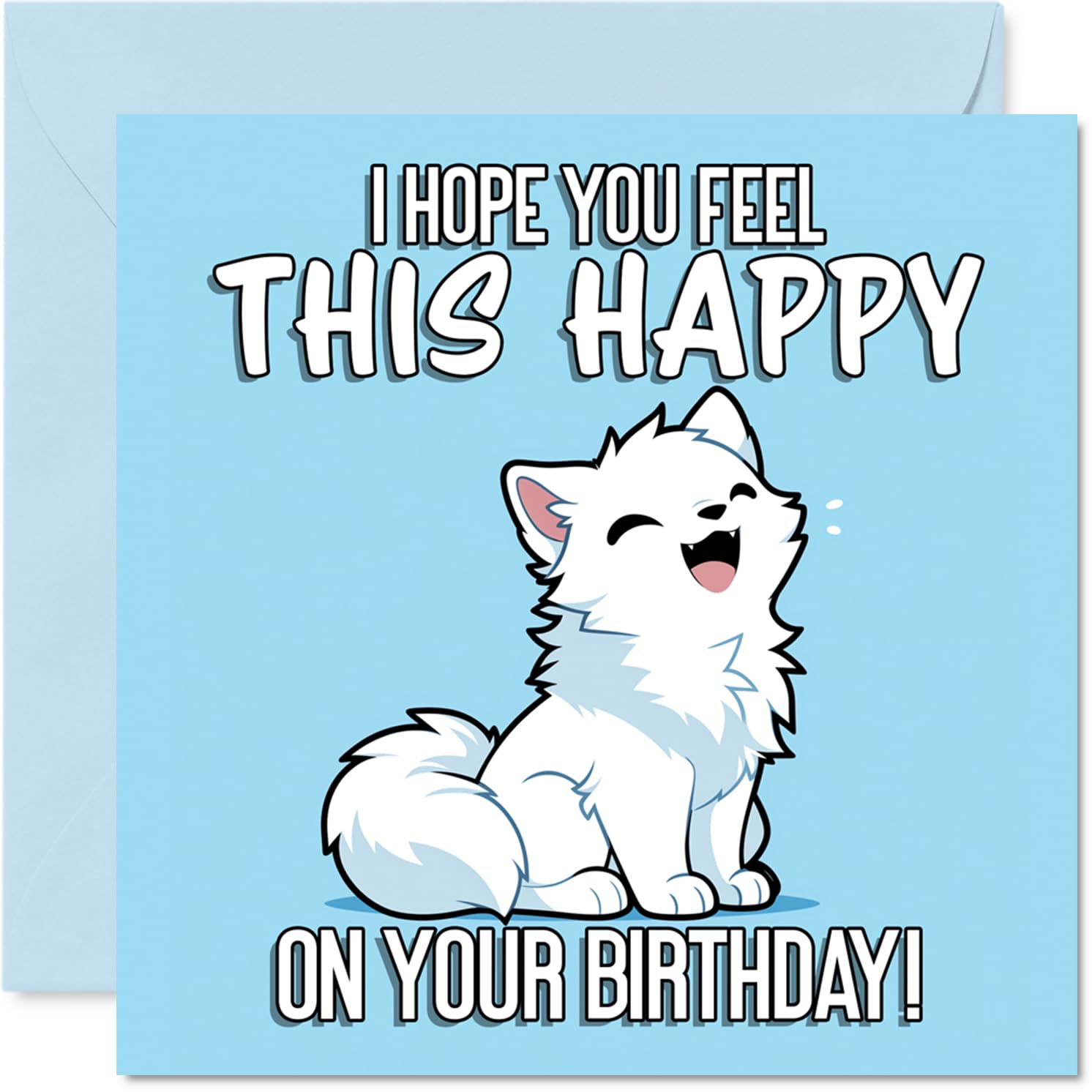 Cute Birthday Card - Bursting with Birthday Cheer - Happy Cartoon Dog on a Bright Blue Backdrop - Sure to Lift Anyone's Spirits - 145mm Square, Envelope Included