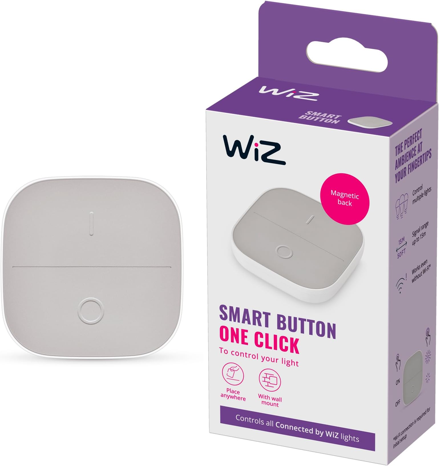 Smart Button Portable Accessory WiFi Connected. App Control for Home Indoor Lighting Automation, Livingroom, Bedroom, 929003501301, One Colour