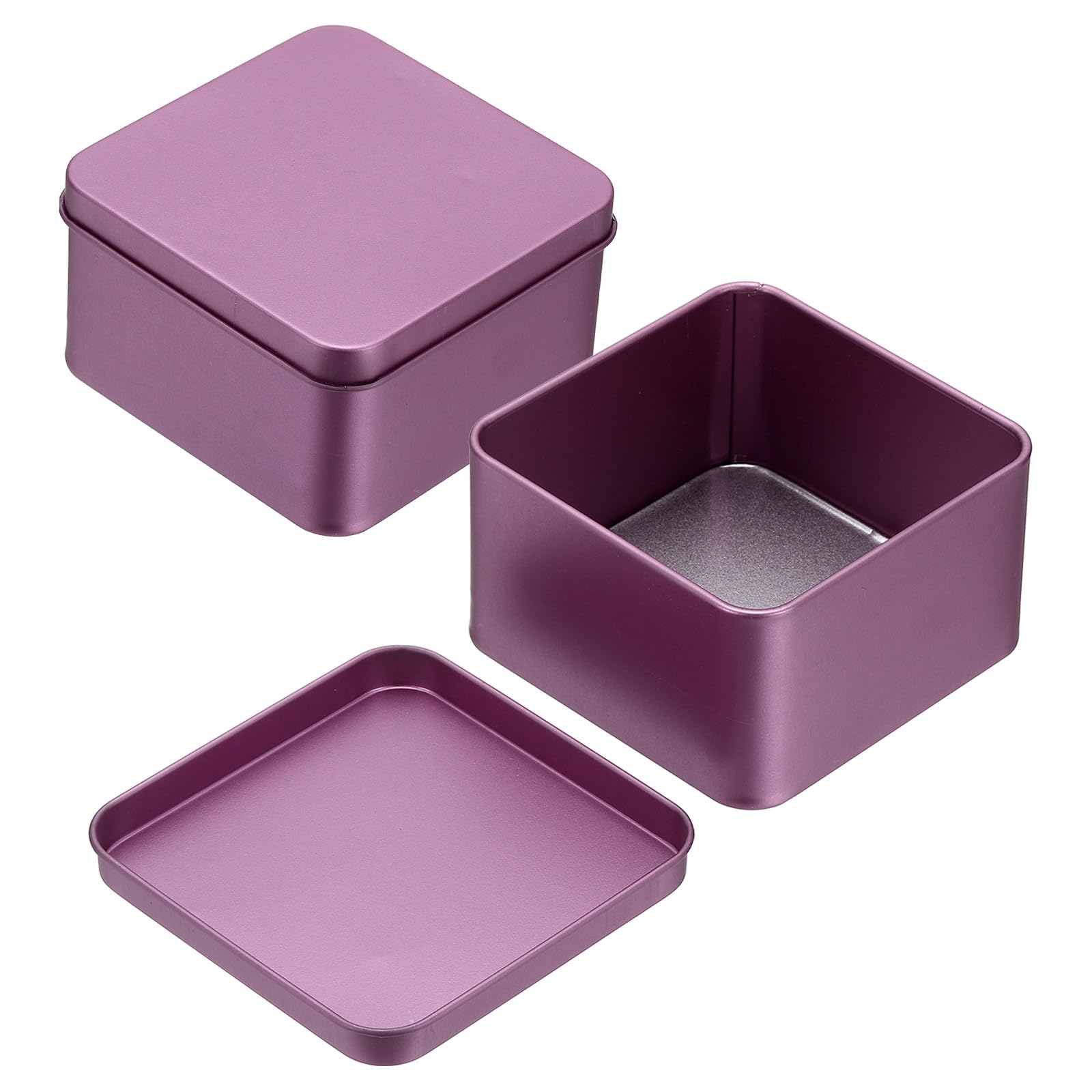 sourcing map 2Pcs Metal Tin Box, 3.1x1.8 Square Empty Tinplate Containers with Lid Portable Storage Box Candy Jars for Valentine's Day, Candle Jewelry Craft Storage Home Organizer, Purple