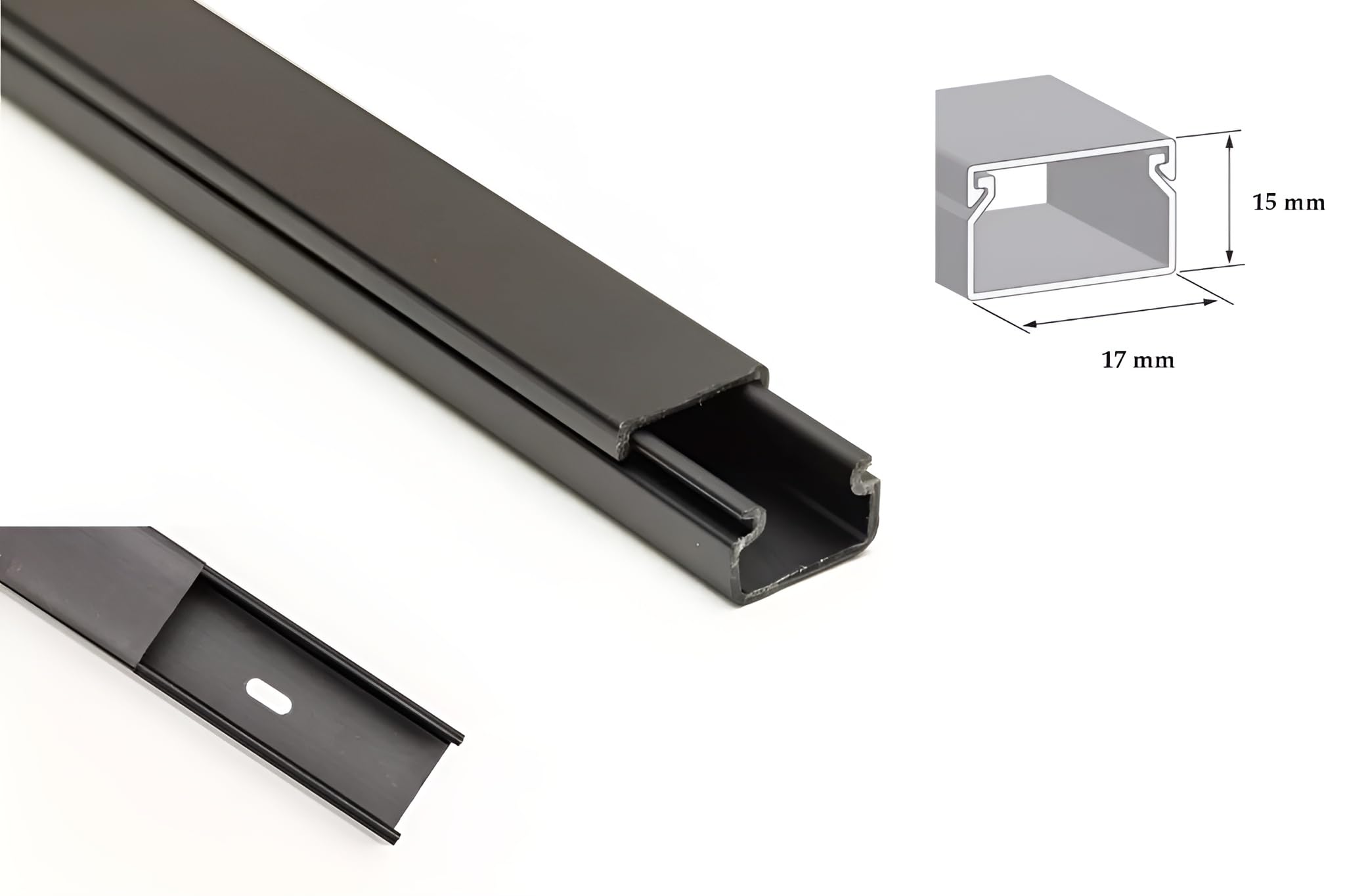 1M (3.28ft) Black Electrical Cable Hider Trunking PVC Wire Conduit Plastic Cover - Mini Trunk Cable Management to Hide Single Cables TMW Profiles (17 mm x 15 mm)