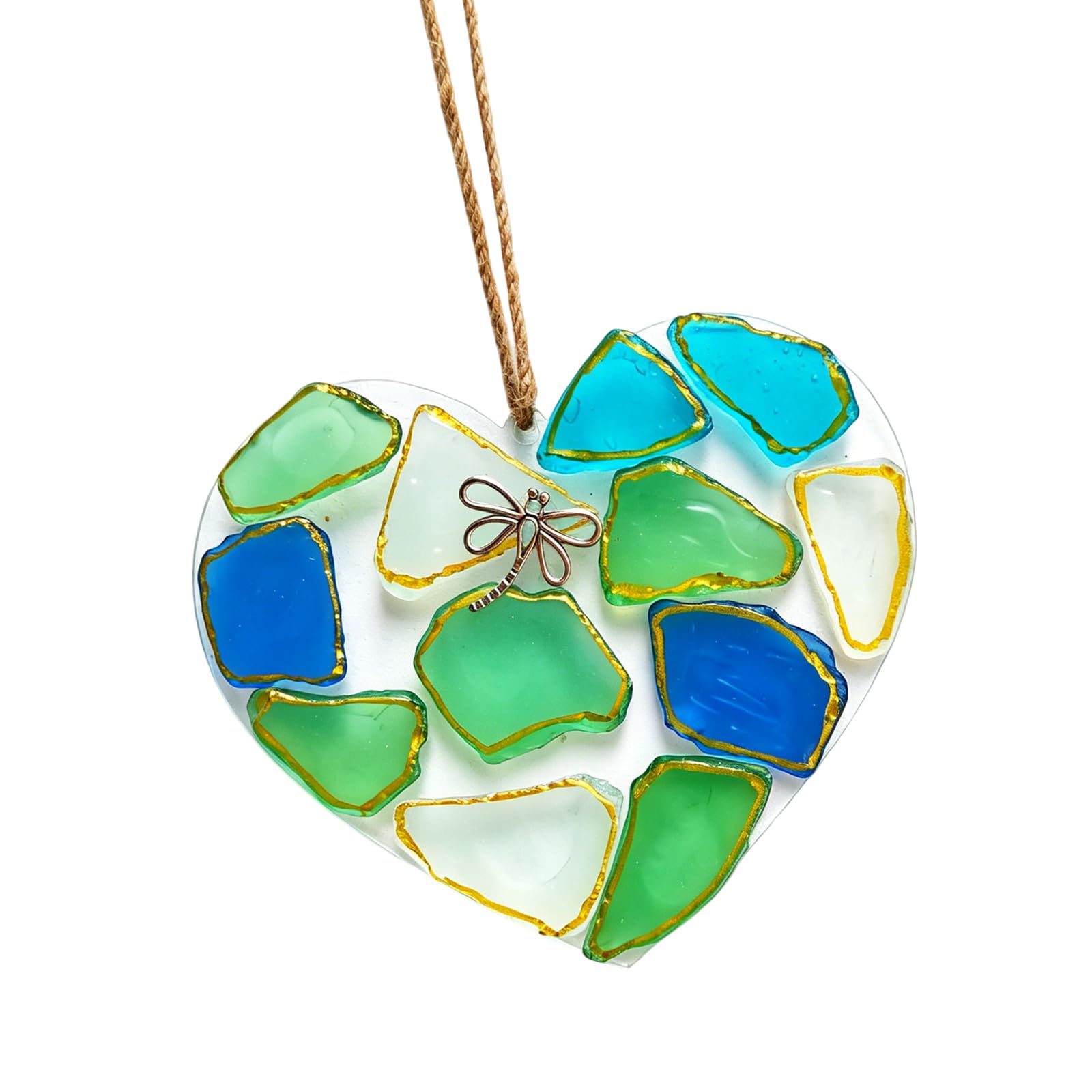 Elnwnnkc Sea Glass Love Heart Ornament with Twine Rope for Wedding Decoration Window Doorway Wall Balconies Display Acrylic Beach Glass Deck