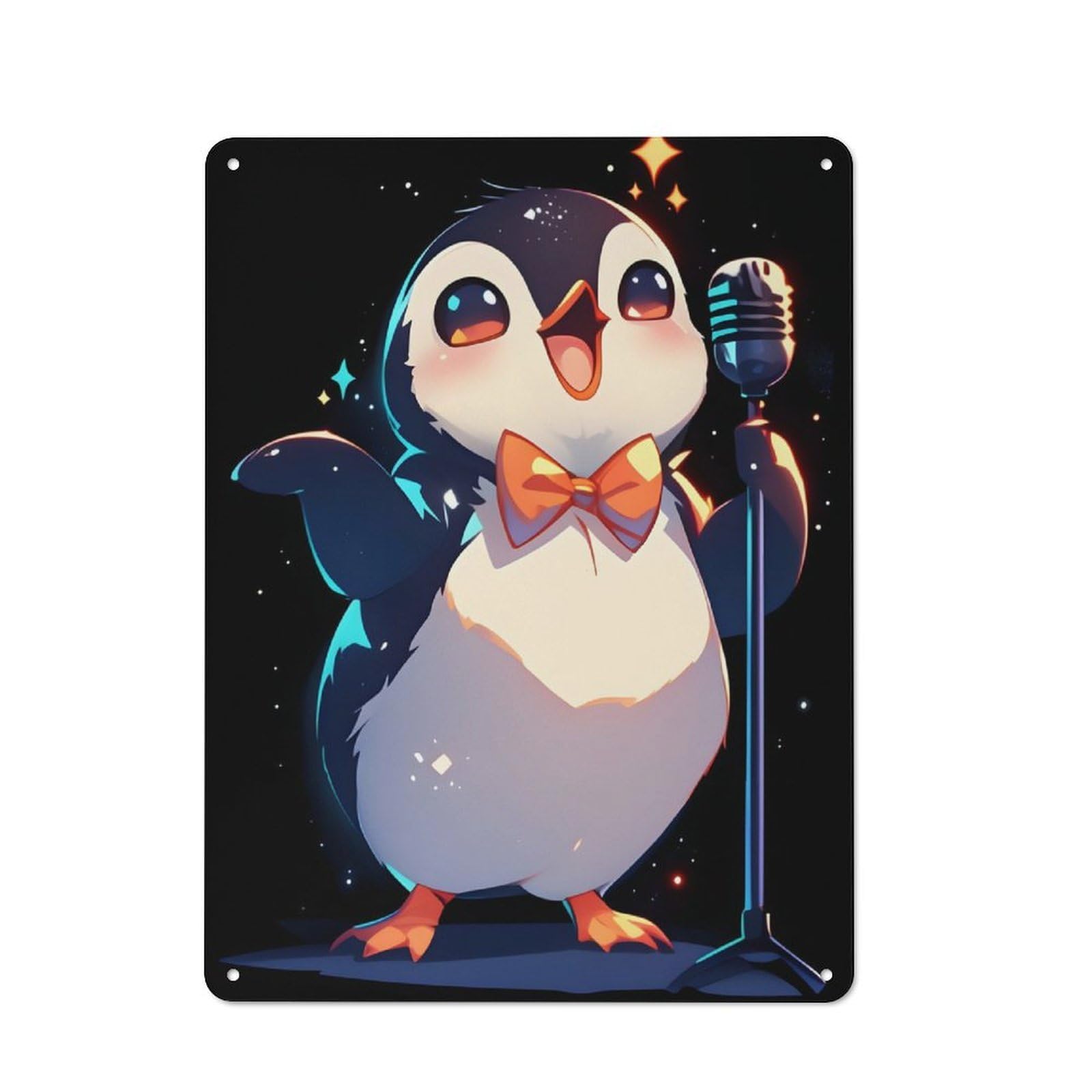 Retro Metal Sign with Singing Penguin Design 40x30cm, Retro Old Style Wall Plaque for Kitchen, Hallway, Bar Or Small Cafe