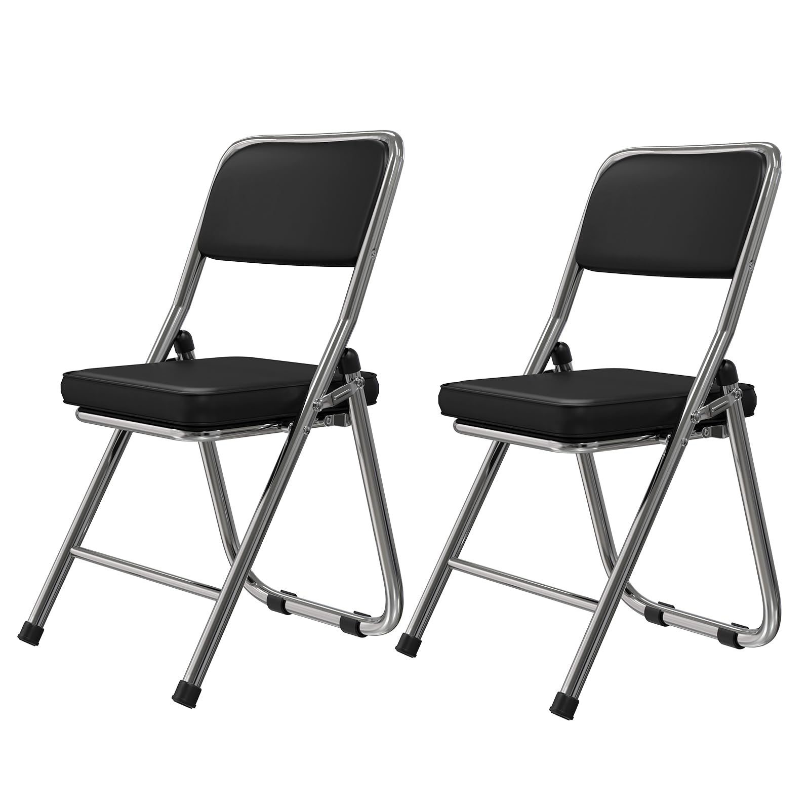 Set de 2 Sillas Plegables Comedor, Silla Plegable Acolchada, Silla Plegable Jardin, Sillas Plegables de Cuero para Cocina, Interior, Exterior, Sala de Conferencias (Negro-a)