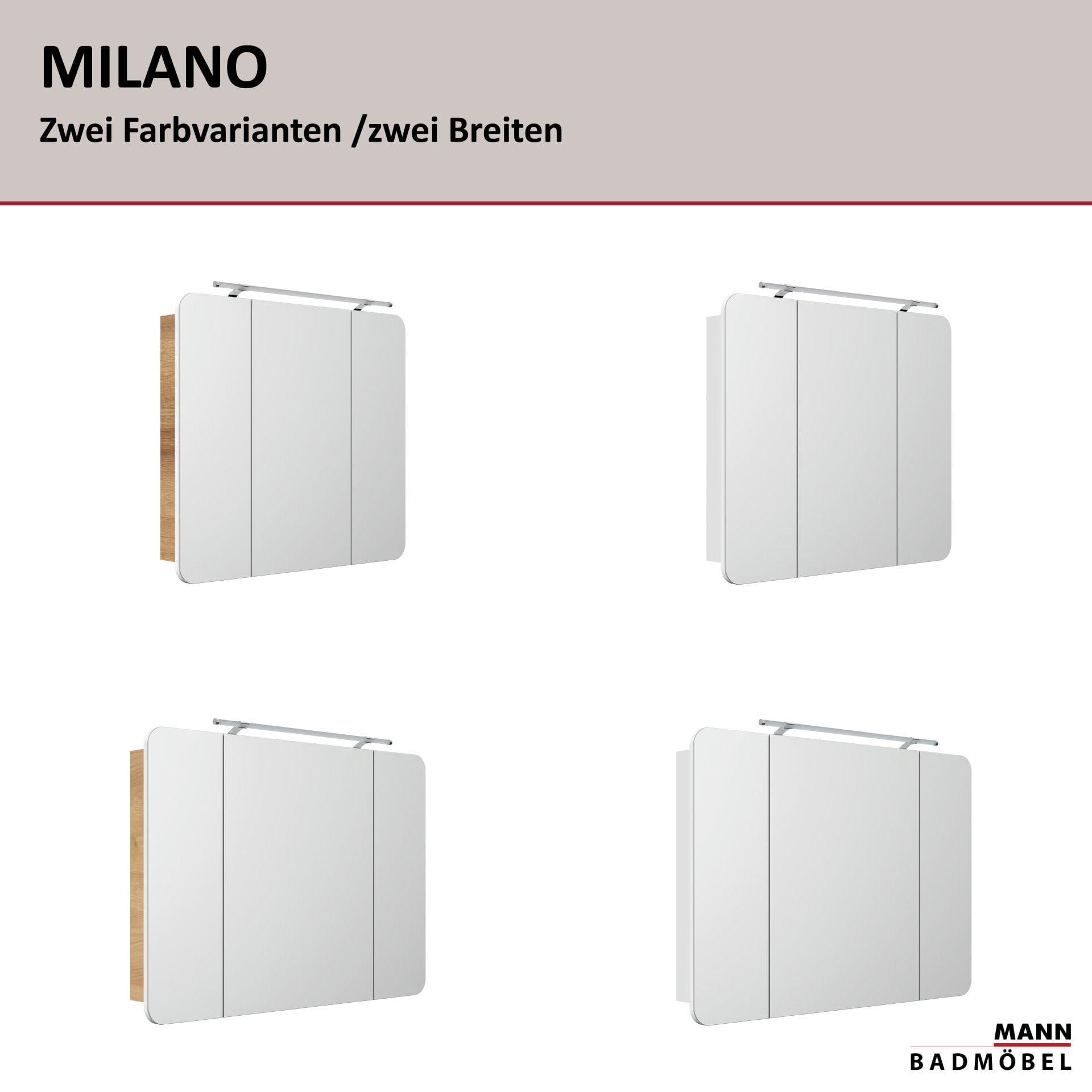 FACKELMANN LED Spiegelschrank Milano/Badschrank mit 3D Effekt/Soft-Close/Maße (B x H x T): ca. 90 x 78 x 15,5 cm/Schrank mit Spiegel & LED-Beleuchtung fürs Bad / 3 Türen/Korpus: Braun hell