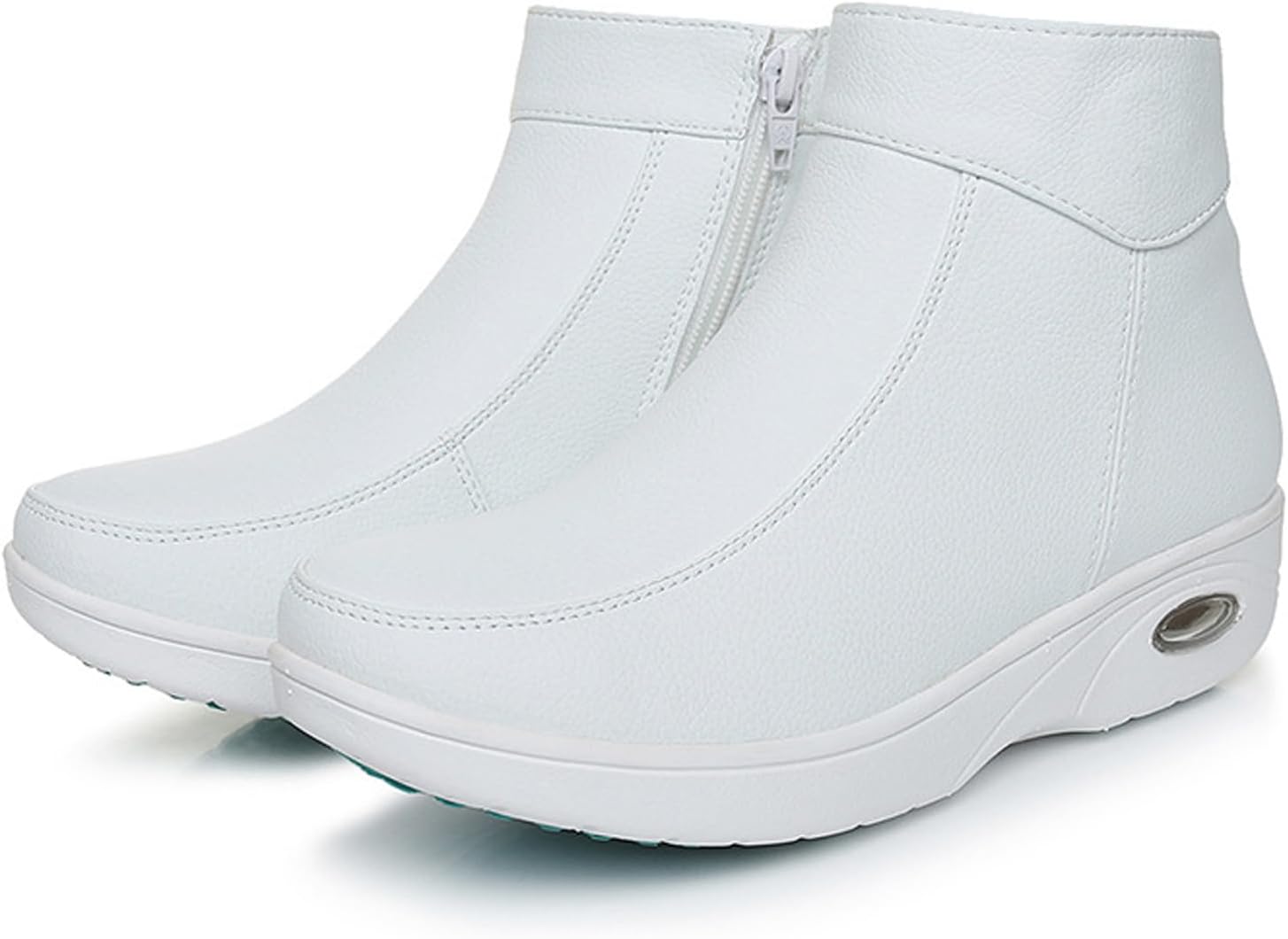 EFTCAL Women's Leather High Top Nursing Shoes Fur Lining Air Cushion Side Zipper Booties with Arch Support Lightweight Comfort Non-Slip Work Shoes Healthcare Professional Nursing