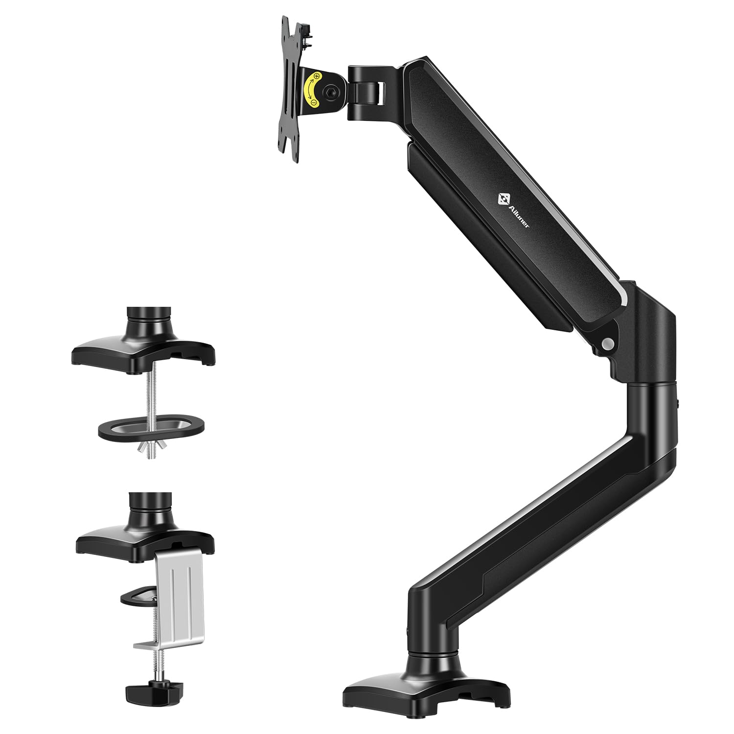 AILUNER Single Arm Monitor Desk Mount for 13-32 inch Screen, Tilt, Swivel, Rotation, Ergonomic Gas Spring Monitor Stand with Cable Management, VESA 75