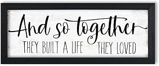 HLJART 'And So Together They Built a Life They Loved' Rustic Farmhouse Wall Sign - Framed Bedroom Decor, Inspirational Quote Art 6x14.5 Inch