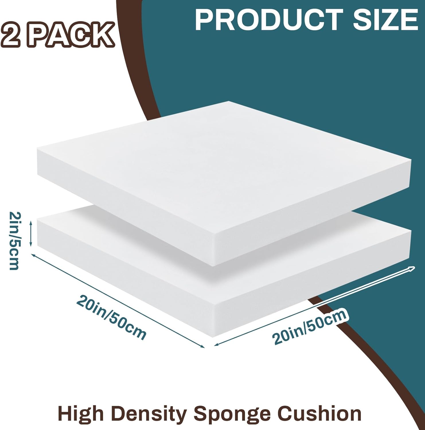 frienda 2 pack 2 x 20 x 20 upholstery high density foam cushion replacement square cut to size foam couch for chair couches padding shipping packing diy cosplay projects 2" x 20" x 20"