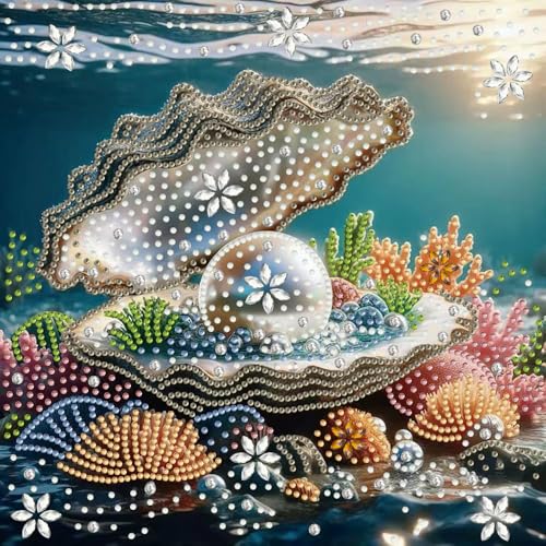 ZQEATRY Shell Pearls Special Shape Diamond Art Kits for Adults,5D Diamond Painting Kits for Beginner,DIY Diamond Crystal Rhinestones Gem Art Kits for Home Wall Decor 11.8 X 11.8inch