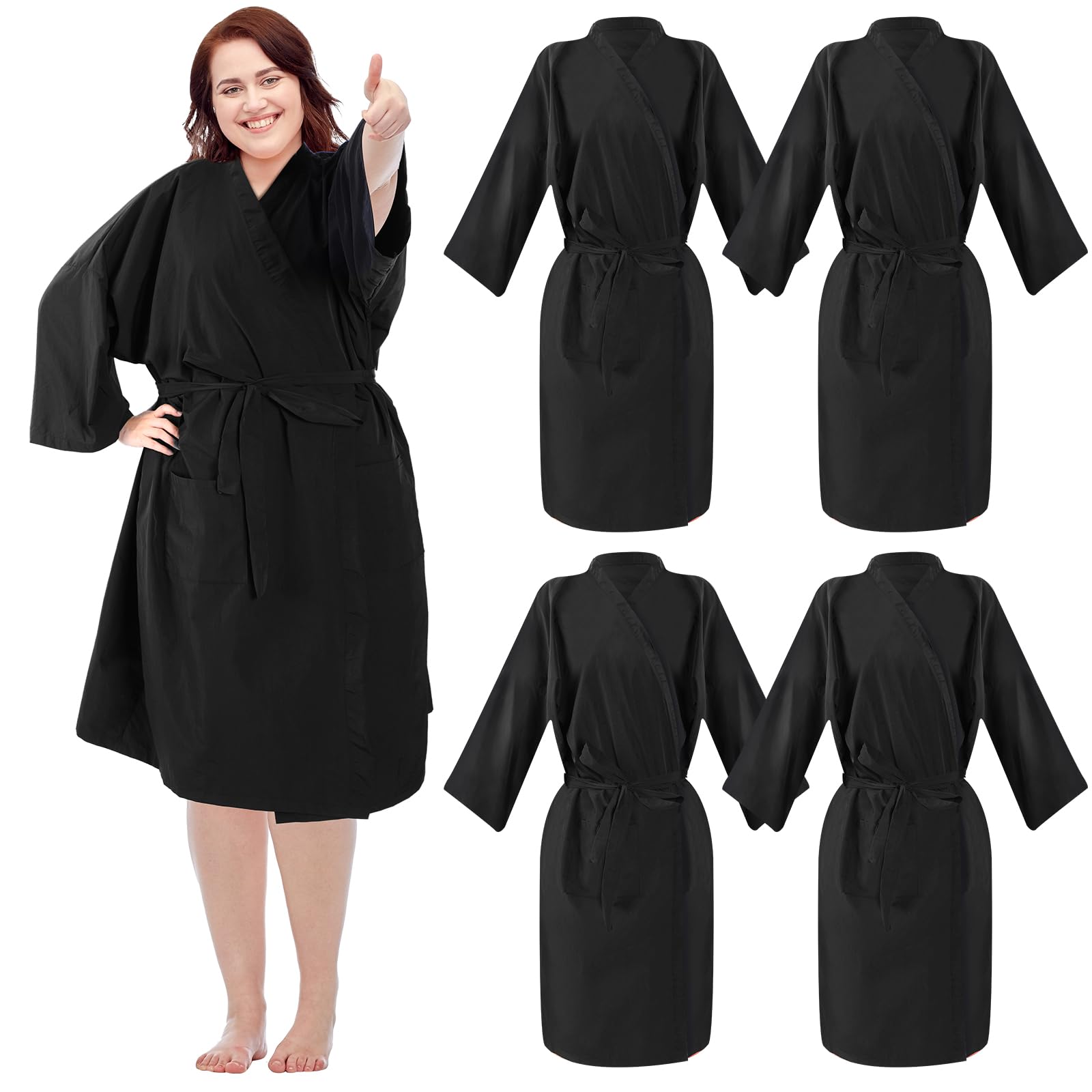 Toulite 4 Pcs Salon Client Gown Robes Cape Hair Salon Black Smock Client Gown Cape with Adjustable Tie for Hair Cutting(Two Pocket, X-Large)