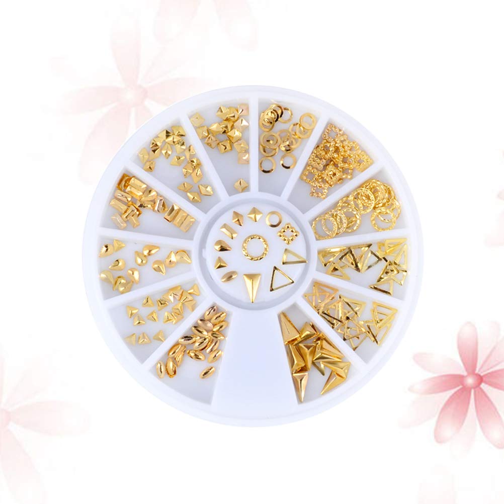 FRCOLOR 120 Pcs Mixed Metallic Nail Studs Oval Circle Triangle Hollow Frame Nail Art Decorations for Natural and Artificial Nails Diy Manicure Phone and Home Decor