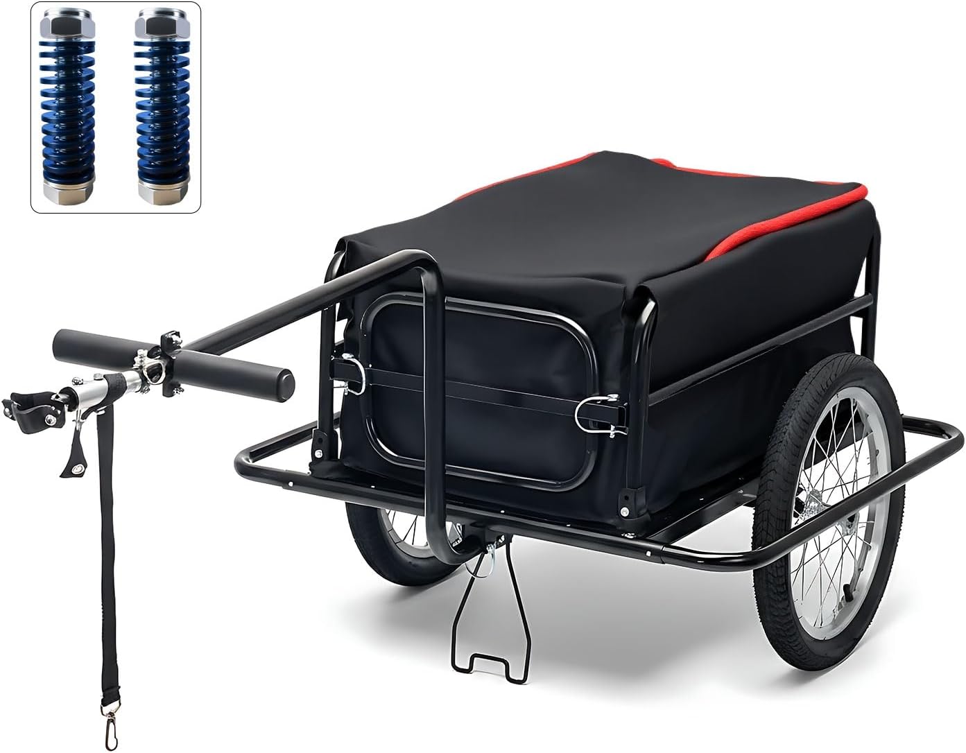 Bike Cargo Trailer, Bicycle Wagon Cart with Universal Hitch, Handle Cart 160 lbs Load Capacity, Shockproof by Spring Suspension, with Waterproof Bag Wheel 16’’