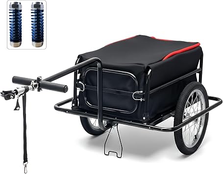 Bike Cargo Trailer, Bicycle Wagon Cart with Universal Hitch, Handle Cart 160 lbs Load Capacity, Shockproof by Spring Suspension, with Waterproof Bag Wheel 16