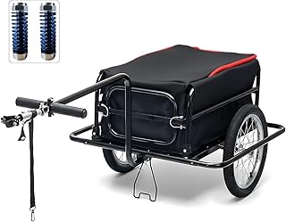 Bike Cargo Trailer, Bicycle Wagon Cart with Universal Hitch, Handle Cart 160 lbs Load Capacity, Shockproof by Spring Suspension, with Waterproof Bag Wheel 16’’