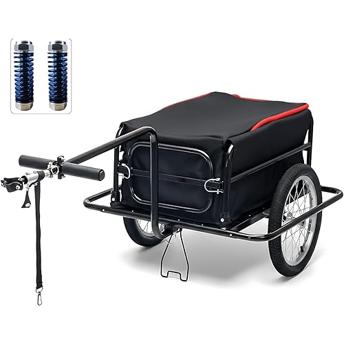 Bike Cargo Trailer, Bicycle Wagon Cart with Universal Hitch, Handle Cart 160 lbs Load Capacity, Shockproof by Spring Suspension, with Waterproof Bag Wheel 16’’