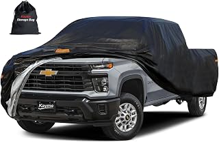 Kayme XXXL Waterproof Truck Cover for Full-Size Pickups - Fits Chevy Silverado GMC Sierra Ford F250 F350 RAM 2500 3500 Up to 262" Heavy Duty All-Weather Black