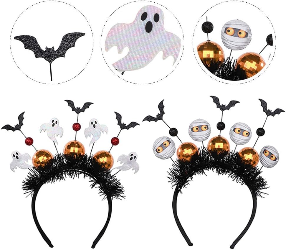 STOBAZA 2Pcs Halloween Party Headband Set Lightweight Bat and Ghost Hair Hoop Costume Accessories for Halloween Cosplay Festival Photo Props