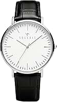Relógio Masculino Solevit Legado 41mm Ultrafino 6,5mm Presente Dia dos Namorados Pulseira Couro Preto Caixa Cor Prata Quartzo Japonês Slim Elegante
