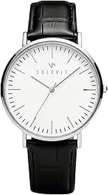 Relógio Masculino Solevit Legado 41mm Ultrafino 6,5mm Presente Dia dos Namorados Pulseira Couro Preto Caixa Cor Prata Quartzo Japonês Slim Elegante