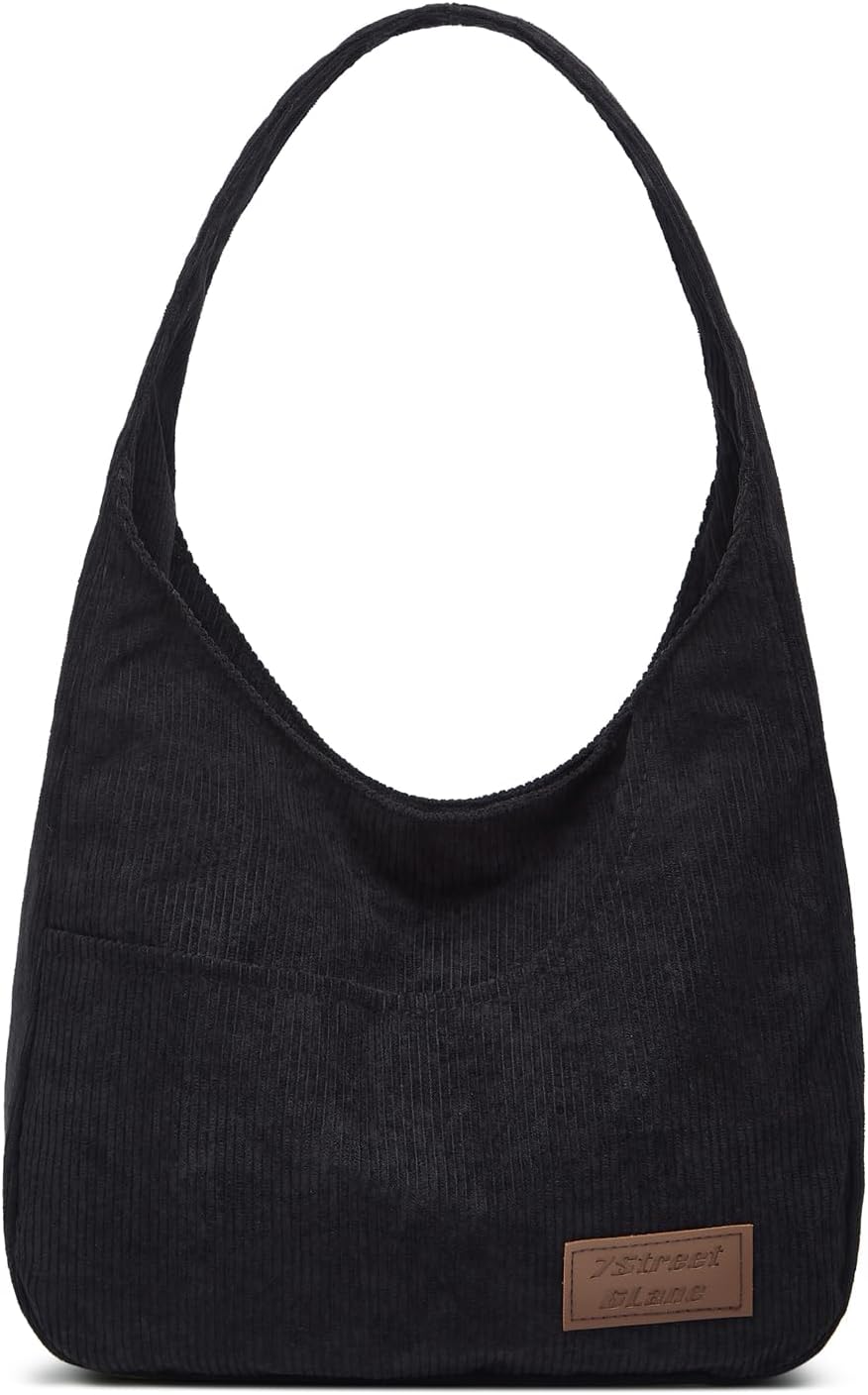 Tellrain Corduroy Tote Bag Unisex Retro Handbag Multi Pocket Shoulder Work College Satchel Compartment Messenger Purse